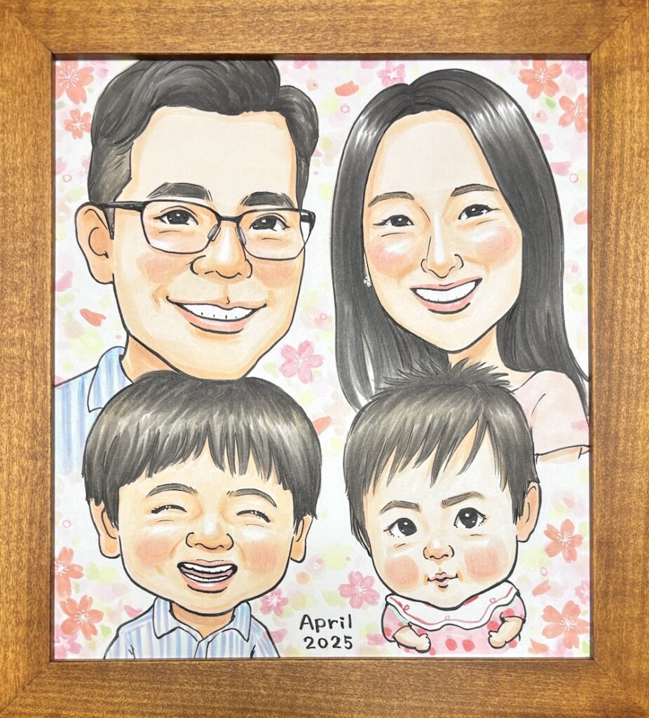 お世話になった友人家族への家族似顔絵のプレゼント