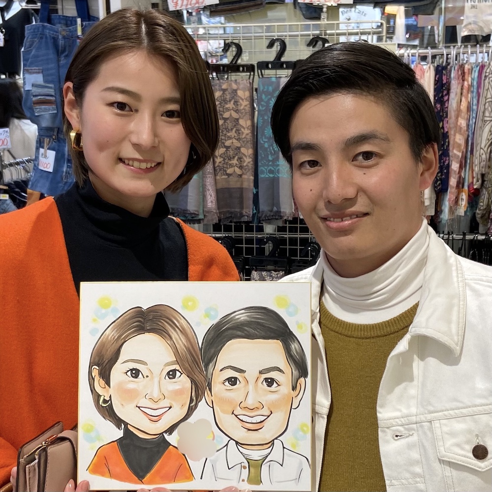 大阪でお描きしたカップルの似顔絵