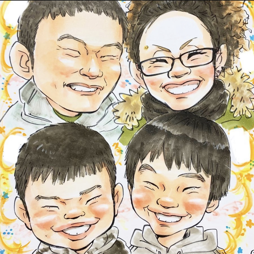 大阪でお描きした家族似顔絵